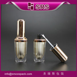 China SRS wholesale luxury empty square 8ml plastic nail polish bottle with golden brush cap supplier
