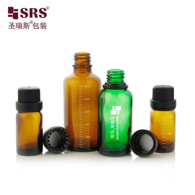China Transparent Amber Blue Green Color Glass Bottle For Essential Oil With Child Proof Lid supplier