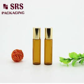 China 5ml luxury amber glass roller ball bottle with metal ball for essential oil supplier