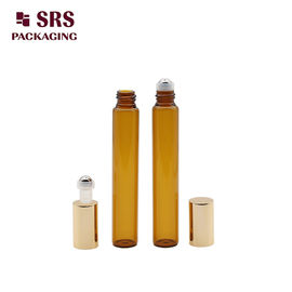 China 10ml luxury thin wall pocket travel size essential oil amber glass roller bottle supplier