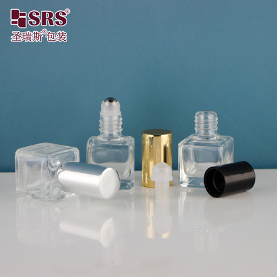 China 6ml Empty Perfume Square Shape Transparent Metal Roller Bottle Glass supplier