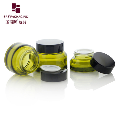 China 15ml 30ml 50ml Empty Skincare Packaging Paint Green Color Unique Design Cosmetic Glass Jar 50g supplier