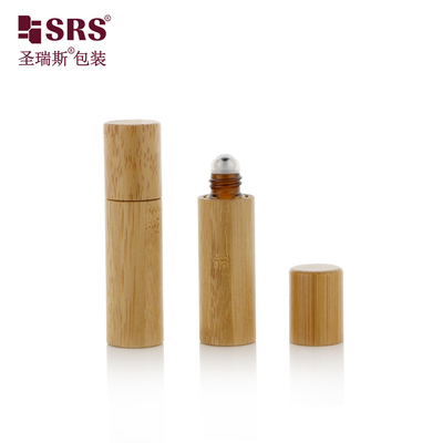 China 5ml Empty Amber Inner Bottle Perfume Essential Oil Roller Bamboo Glass Cosmetic Container supplier