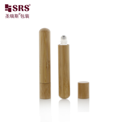 China Round Bottom Cute Essential Oil Roller Steel Ball Bottles Massage No Leakage Natural Bamboo Bottle Glass supplier