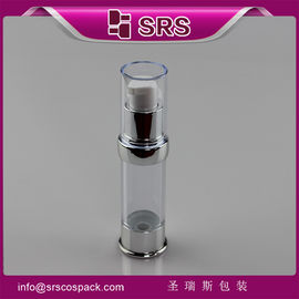 China A0214 clear airless bottle with metalized silver shoulder and base supplier