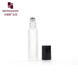 China stock quantity empty frosted glass roller essential oil bottle 10 ml with black plastic lid supplier