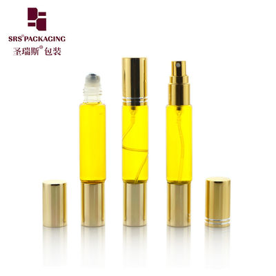 China 10ml Gold Lid Empty Double Head Design Roller And Spray Bottle For Perfume supplier