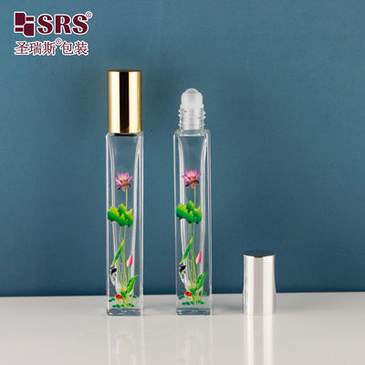Buy 10ML Square Shape Roll On Bottles With 3D Printing Flowers Roller Ball Bottle online manufacture
