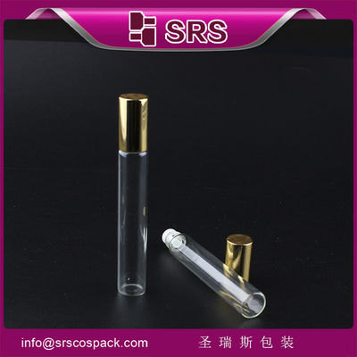 Buy SRS wholesale 100% no leakage 10ml glass roll on bottle with shiny golden aluminum cap online manufacture