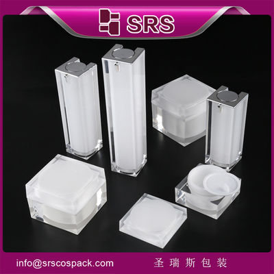 Buy SRS wholesale empty acrylic square skin care cream jar and lotion bottle with pump online manufacture