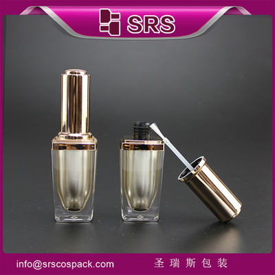 Buy SRS wholesale luxury empty square 8ml plastic nail polish bottle with golden brush cap online manufacture