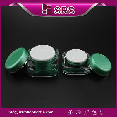 Buy green color skincare jar,high quality square shape cosmetic container empty online manufacture