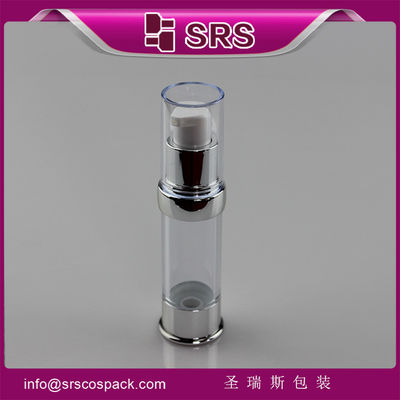 Buy A0214 clear airless bottle with metalized silver shoulder and base online manufacture
