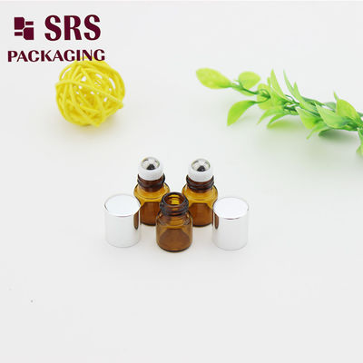 Buy 1ml super mini amber glass roll on bottle with steel ball and aluminum cap online manufacture
