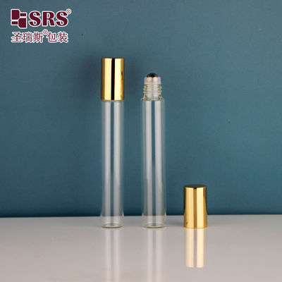 Buy 15mm Diameter clear glass essential oil glass roller ball bottle with gold cap online manufacture