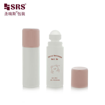 Buy RPPD1-90ML Round White Bottle With Colored Ribbed CRC Cap Double Wall High End Roll On Bottle online manufacture