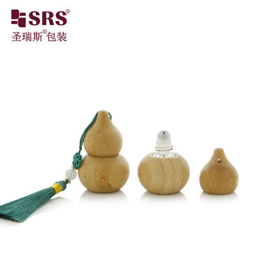Buy Mini Gourd Shape Real Bamboo Glass Inner Roller Ball Bottle For Perfume Oil Luxury Customized online manufacture