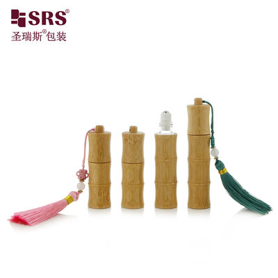 Buy BG-5ML 10ML Unique Design Bamboo Glass Perfume Roll On Bottle With Hook Key Chain online manufacture