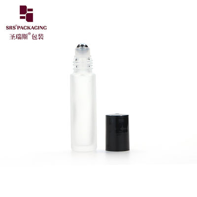 Buy stock quantity empty frosted glass roller essential oil bottle 10 ml with black plastic lid online manufacture