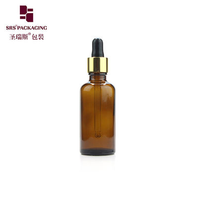 Buy 30ml 50ml amber round glass cosmetic essence bottle with dropper online manufacture