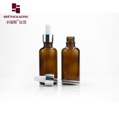 Buy 50ml amber brown empty custom glass dropper bottle for essential oil online manufacture