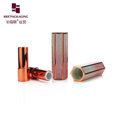 Buy hexagon shape empty unique design bling shiny lipstick tube low moq online manufacture