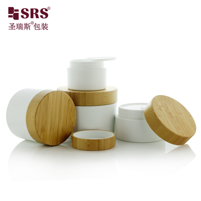 50g 100g 150g 250g Matte Frosted PP Plastic Jar With Real Bamboo Cap Customization cream containers