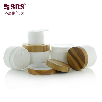 50g 100g 150g 200g Glossy PP jars With Water-Transfer printing Bamboo Plastic cap empty containers for body scrub jar