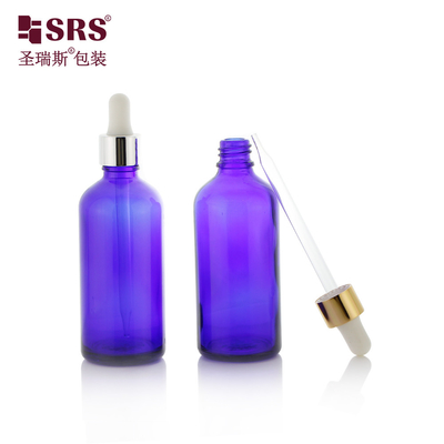 Big Size Perfume Round Boston Shape Blue Glass Dropper Bottle 100ml