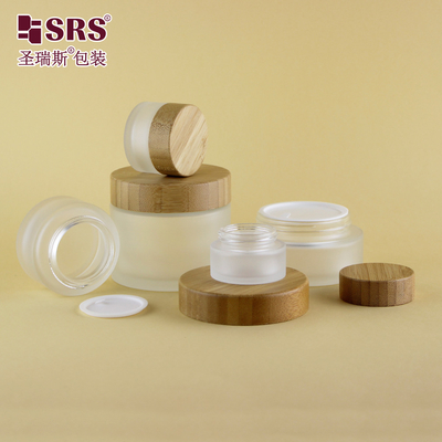 15g 30g 50g 100g 200g Empty Clear Matte Custom Glass Cosmetic Jar Bamboo