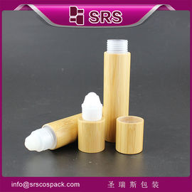 SRS manufacturer empty plastic with bamboo shell roller ball bottle with metal or PP ball