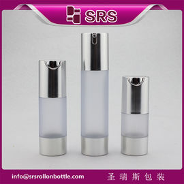TA021 15ml 30ml 50ml matte clear bottle with silver shoulder and base airless bottle