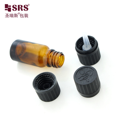 Empty Cosmetic Glass Bottles With CRC Child Resist Cap Amber 10 ml Essential Oil Bottle