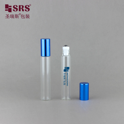 8ml Blue Aluminum Shiny Cap Glass Tube Clear Perfume Roll On Bottle