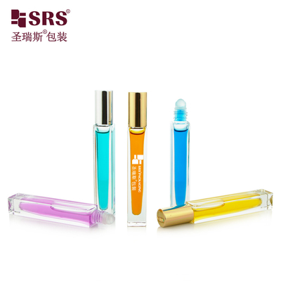 Square Shape Custom Clear Bottle Perfume Oil Applicator Glass Roll On 10ml