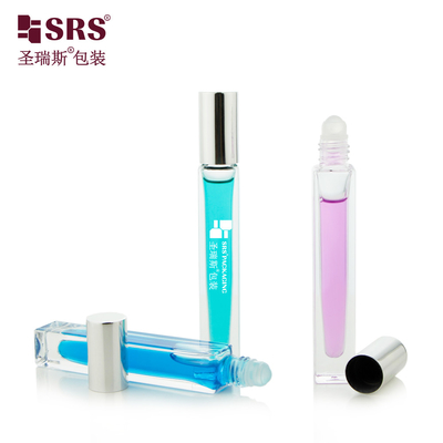 Square Shape Custom Clear Bottle Perfume Oil Applicator Glass Roll On 10ml