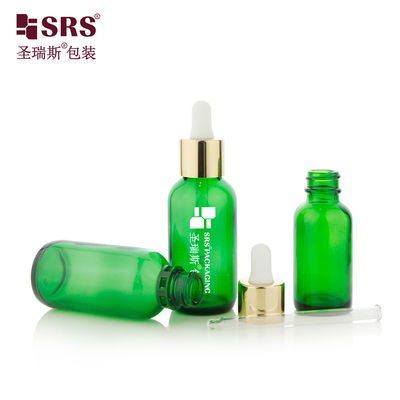 30ML 60ML Ready To Ship Empty Green Color Aluminum Shoulder Glass Bottles With Dropper
