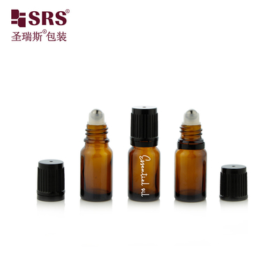 10ml Mini Empty Round Amber Glass Bottle With Steel Ball Child Proof Cap For Essential Oil