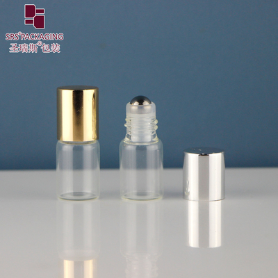 BLP-2ML No Leakage Mini Cute Empty Transparent Amber Color Glass Bottle With Steel Ball For Essential Oil Perfume