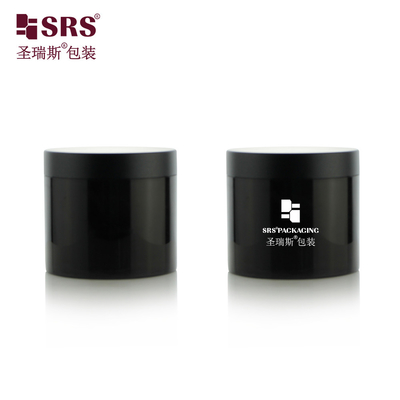 SRSQ 400g Injection Black Glossy PP PCR Recycled Eco-friendly Material Single Wall Body Cream Jars Container Cosmetic Packaging