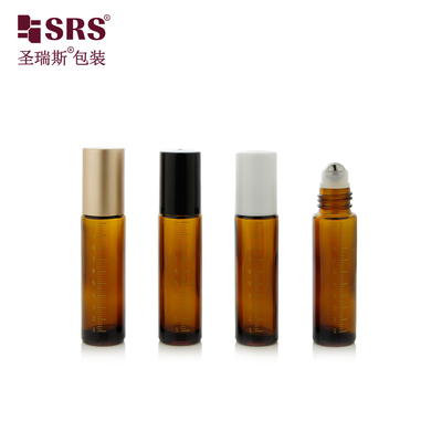 High Quality  Mold Glass Roller Ball Roll On Bottle Luxury 100% No leakage essential oil empty packaging with shiny gold silver metal  aluminium cap or PP Plastic cap custom color