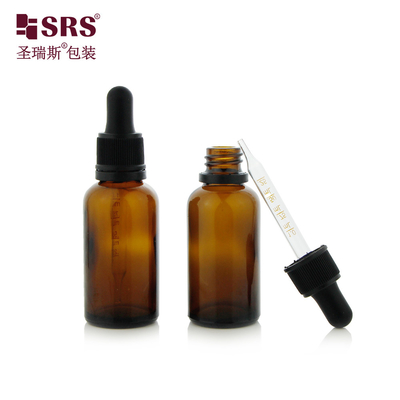 D003-1 Amber Green Glass Round Bottle With Tamper Evident Dropper Lid For Perfume Essential Oil