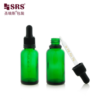 D003-1 Green Glossy Glass Dropper Bottle With TE Tamper Evident Lid For Fragrance No Leakage Sealed