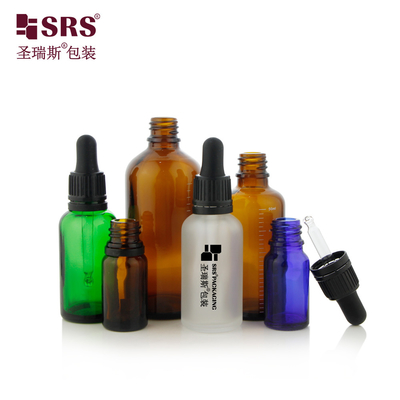 D003-2 Frosted Clear Green Blue Amber Transparent Glass Dropper Bottle TE Tamper Evident Design Lid