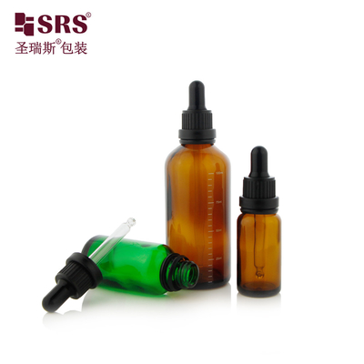 D005 Amber Printed Logo Silk Screen Printing Black Rubber Plastic Shoulder Dropper Lid Glass Bottle For Hair Essence