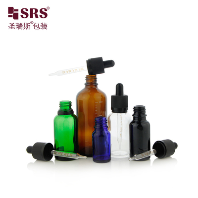 D006  15ml 30ml 50ml Green Transparent Clear Glass Dropper Bottle For Facial Serum Tamper Evident Lid