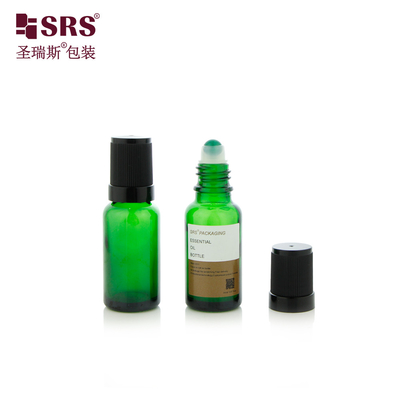 BLPF Round Shape Empty Glass Roller Steel Ball Bottle Labelled With Black Screw Cap For Essential Oil Perfume Packaging