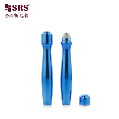 SRS8447-15ML Metalized Shiny Blue Color Plastic PETG Roll On Bottle With Steel Ball Massage Applicator