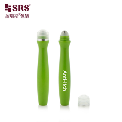 SRS8447-15ML Glossy Green Custom Color Plastic Roll On Bottle For Cosmetic Eye Serum Massage Steel Ball Packaging