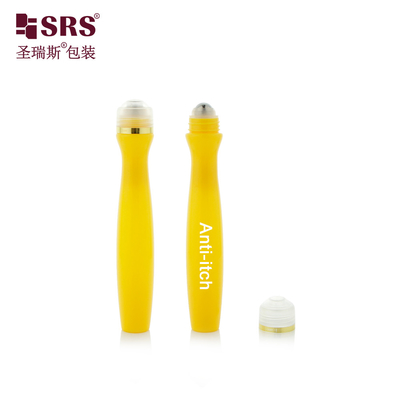SRS8447-15ML Injection Blowing Yellow Glossy PETG Plastic Roll On Steel Roller Ball Bottle Anti-Itch Liquid Applicator